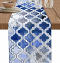 Blue Morocco Plaid Cotton Linen Table Runner for Dining Kitchen, Wedding Outdoor Party Tablerunners Decoration, Distressed Abstract Painted Vintage Dresser Scarf Coffee Tablecloth Runners 13x48 Inches