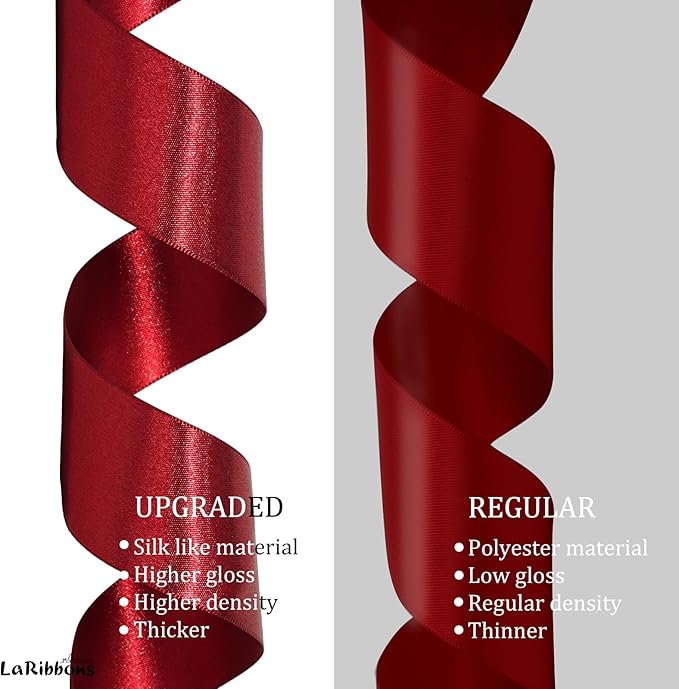 LaRibbons Burgundy Satin Ribbon 1 1/2 Inch 50 Yards, Luxury Double Faced Red Silk Ribbon for Flower Bouquet Crafts Gift Wrapping Wedding Bow Christmas Decoration