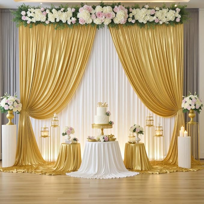 Backgrounds - Metallic Gold Sequin Photo Backdrop, 4 Panels of 5x10ft