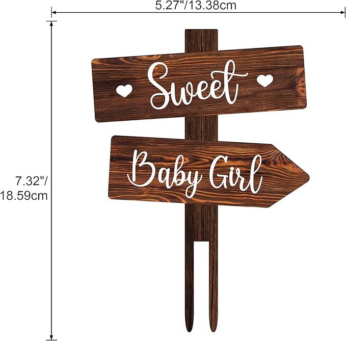 Cake Topper, Wood Baby Girl Design, 5.3 x 7.3 Inch Rustic Party Decor