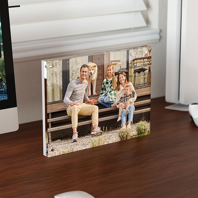 6x8 Acrylic Picture Frame 5 Pack, Clear Freestanding Double Sided Frameless Magnetic Photo Frames, Desktop Display Decor Gift