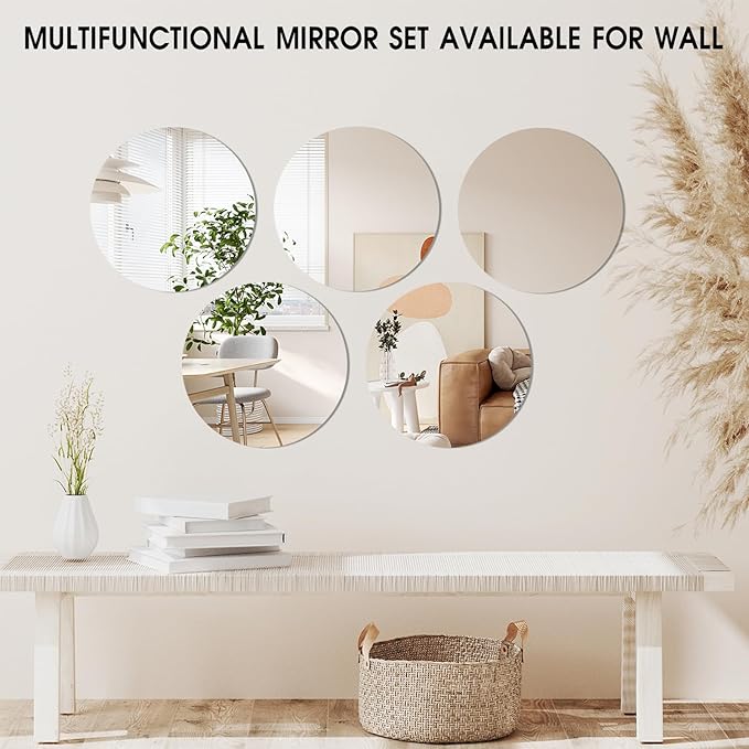 VASUHOME 8" Round Mirror Plates, Glass Circle Mirror Centerpieces for Table Centerpieces & Wedding Party Christmas Decorations, Small Round Mirror Set for Wall, Set of 12, 2mm