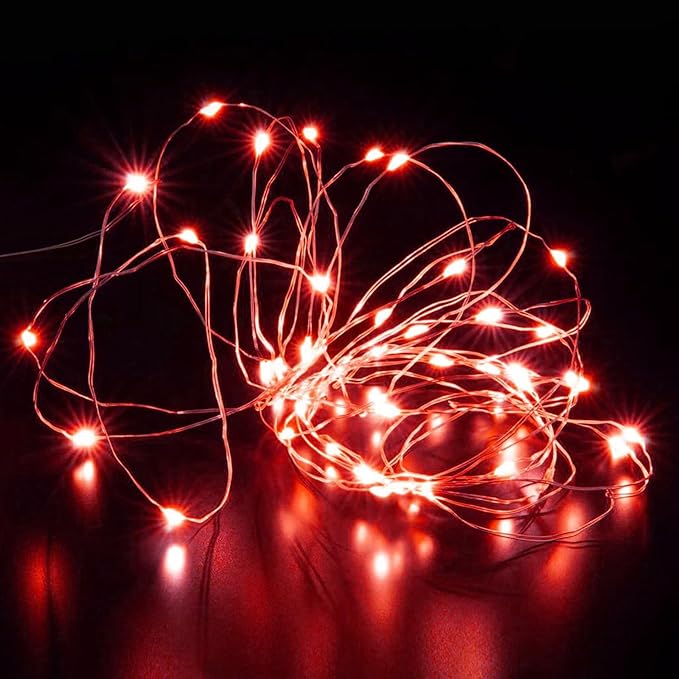 Aogist 12 Pack Fairy Lights 3 Modes 7ft 20 LED Waterproof,Battery Operated Silver Wire Firefly Starry Moon Mini String Lights for Mason Jars Christmas DIY Crafts Wedding Party Bedroom,Red