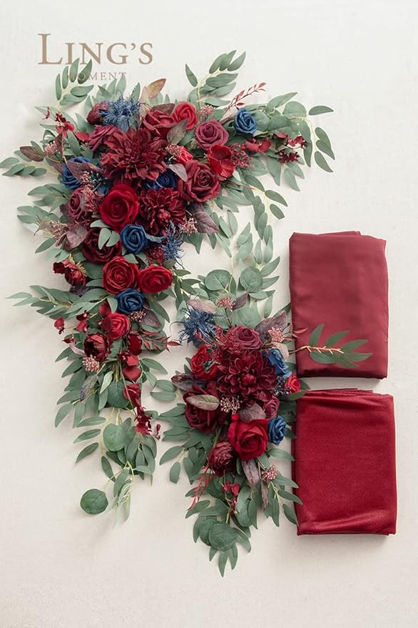 Artificial Flowers Arch Kit, Burgundy and Navy Silk, Pack of 4