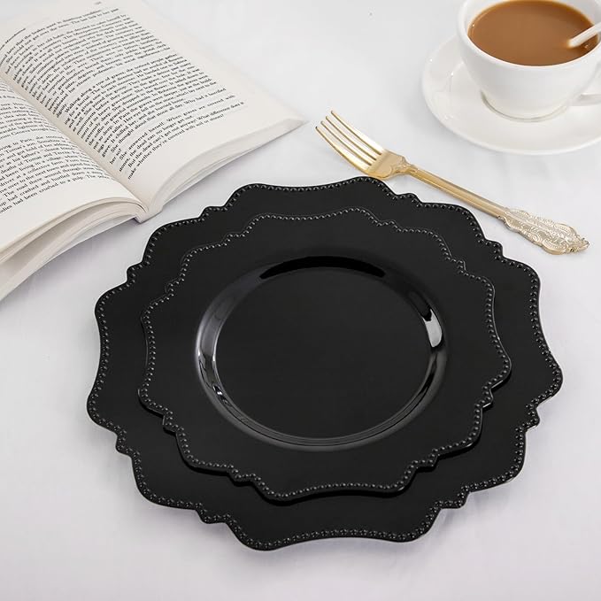 Dessert Plates, 7.5 Inch Black Plastic, 100 Count, Ceramic-Look Disposable