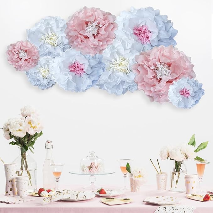 Pink Paper Flowers Decoration-Blush Pink Cream Colorful Paper Pom Poms Wall Decor for Baby Showers, Weddings, Graduations, Tea Parties, Engagement