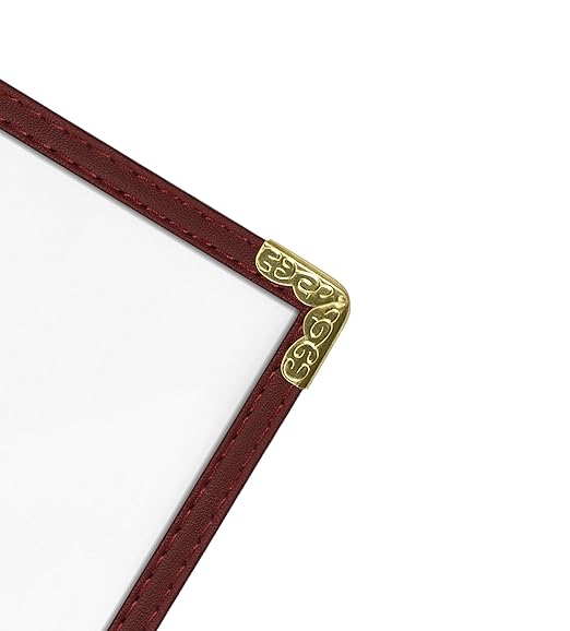 Goodsmart Restaurant Menu Covers – 25 Pack Burgundy Quadfold 8-View, Side-Loading Menu Holders, Vinyl & Plastic Café Menu Covers, Clear Menu Sleeves, Fits 8.5" x 11" & 4.25" x 11", Gold Corners