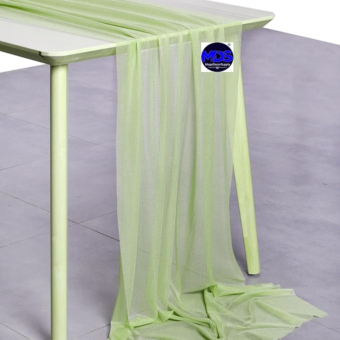 MDS Halloween Chiffon Table Runner - 12 Pack, 29 x 170 Inches, 14ft Each - Sheer Spooky Table Runners for Haunted House Parties, Trick-or-Treat Tables, Witchy Décor, Wedding & Events - Sage Green