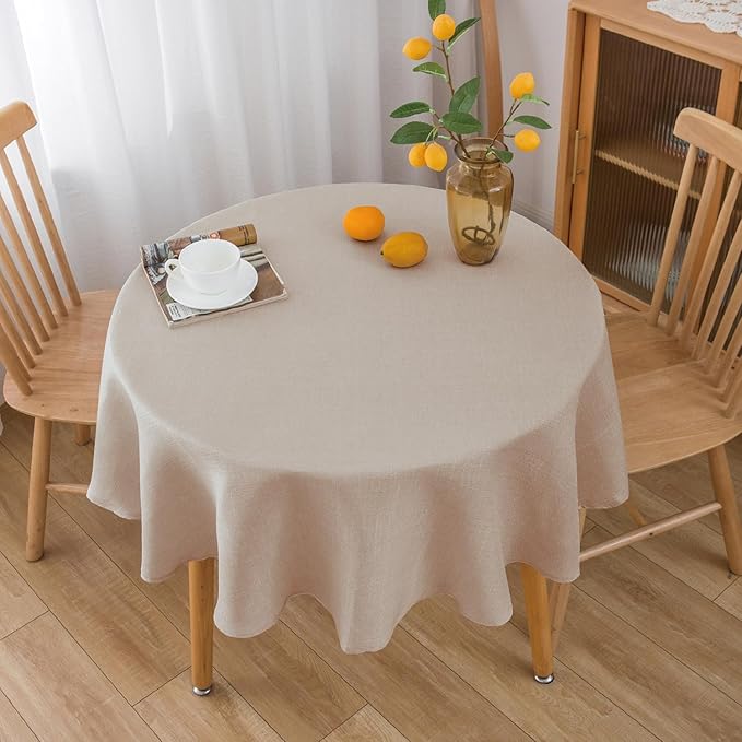 NLMUVW Round Linen Tablecloth 48 Inch, Oatmeal Textured Table Cloth Rustic Water Resistant Farmhouse Table Cover for Kitchen Dining Party Coffee