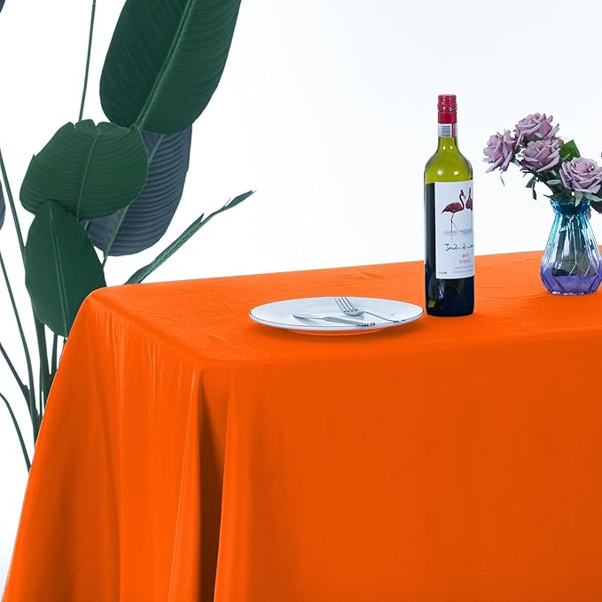 Ascoza 2pack 90x156 Inch Orange Rectangular Tablecloth 8 Feet Table Cloth in Polyester Fabric for Wedding/Banquet/Restaurant/Parties