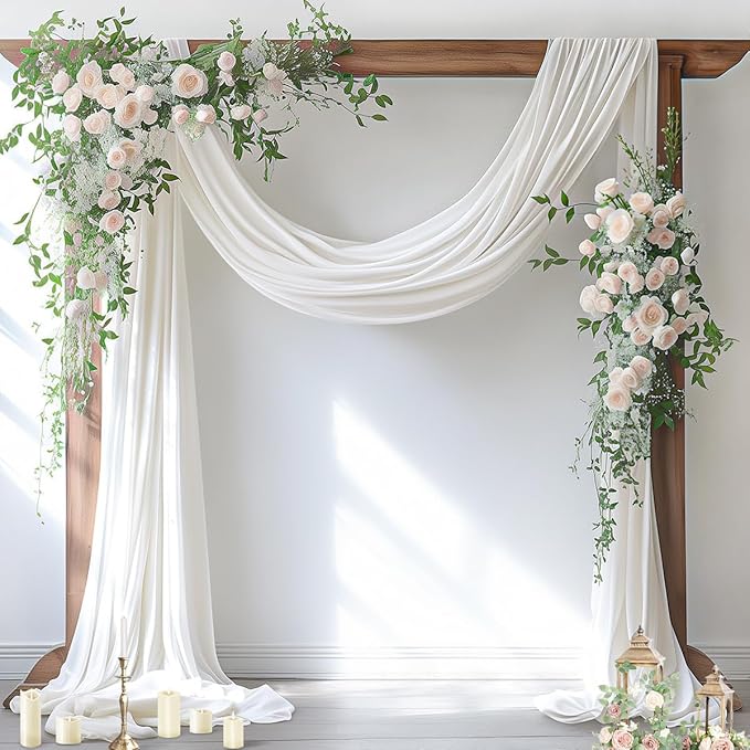 Socomi Wedding Arch Draping Fabric 2 Panels 29" x 19Ft Ivory Sheer Chiffon Curtain Drapes 6 Yards for Wedding Ceremony Birthday Party Decoration