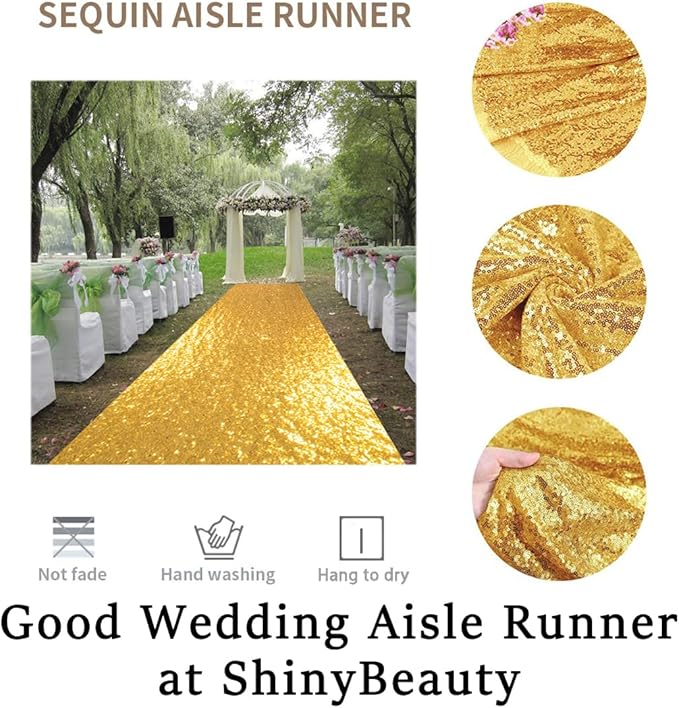 Sequin Aisle Runner, Gold, 4 x 30 Ft One-Piece Seamless Floor Runner