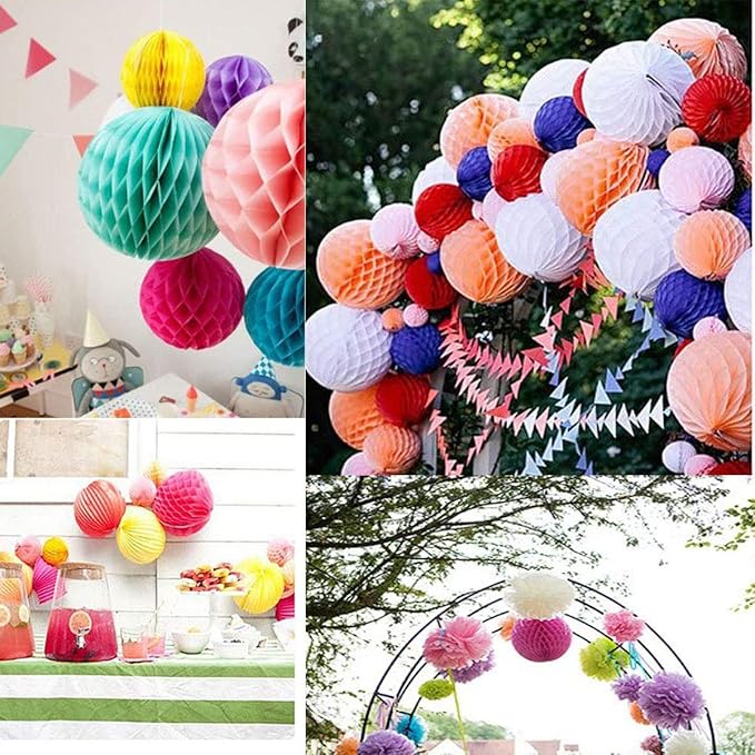 8pcs 10 inch Paper Honeycomb Balls Decorative Tissue Pom Poms Flower Art Hanging Balls for Birthday Wedding Nursery Baby Shower Home Decor (10inch, Dark Green)