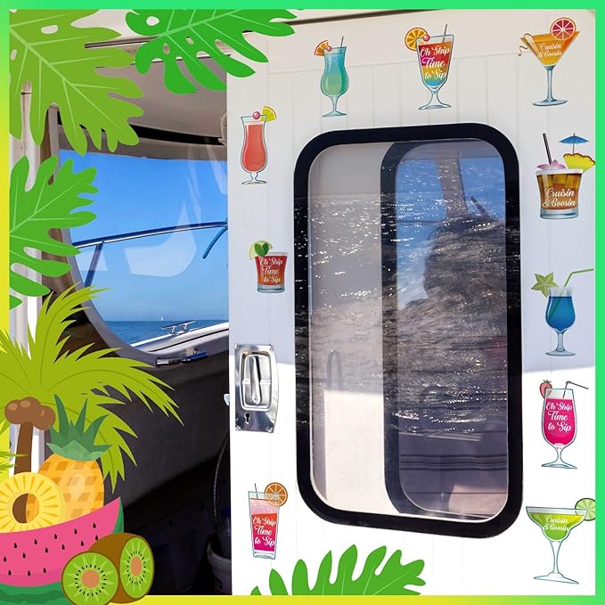Xuhal 25 Pieces Tropical Drink Cruise Door Decorations Funny Magnetic Cruise Decorations Magnet Customized Door Cabin Decor for Carnival Birthday Essentials Accessories Magnet