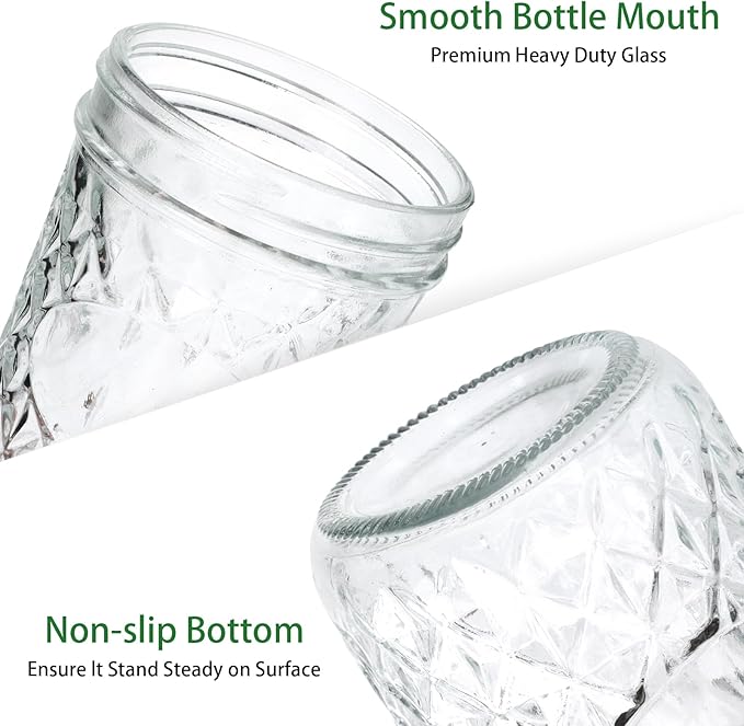 Mason Jars 16oz,Canning Jars with Metal Airtight Lids and Bands,Wide Mouth Mason Jars Ideal for Spice, Jam, Honey, Jelly, Yogurt, overnight oats,Meal Prep, Wedding Favors,6Pack