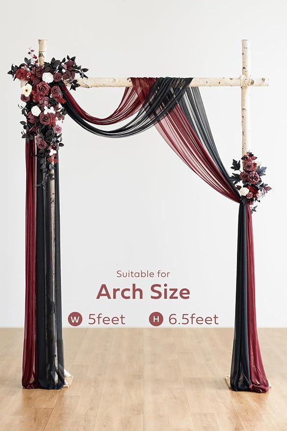 Artificial Flower Arch Decor Set in Black and Burgundy, 4-Piece