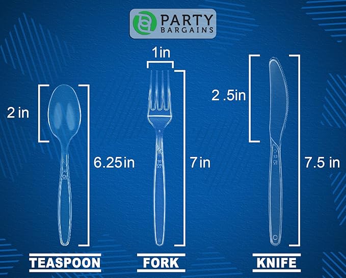Plastic Cutlery Set, 720 Pieces in Clear Sapphire, Forks, Spoons and Knives