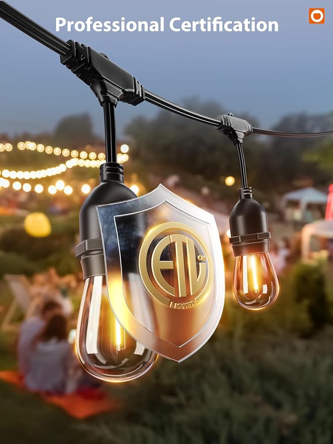 String Lights 72 FT Outdoor Warm White LED Shatterproof Edison Bulbs