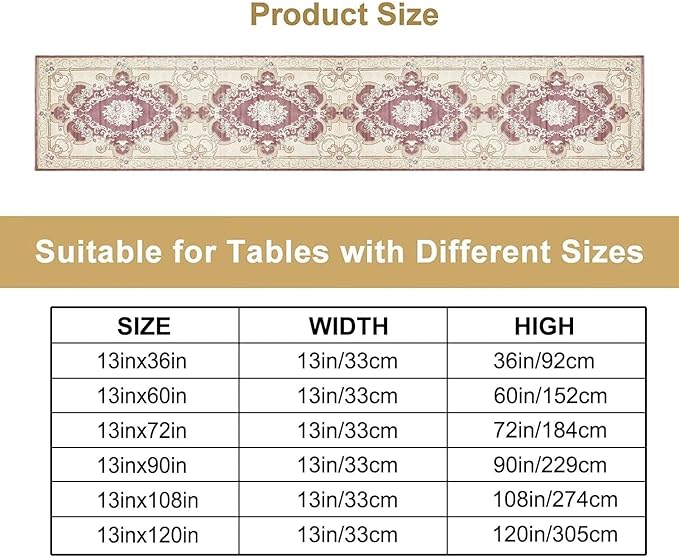 Boho Bohemia Table Runner, Vintage Blue Gold Retro Flower Rustic Country Floral Printed Pattern for Home Kitchen Table Decor Dining Coffee Room Garden Party Wedding Decor 13x120in
