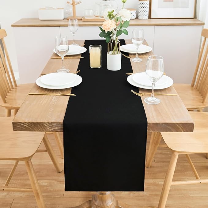 2 Pack Black Long Table Runner 12 x 108 Inch Solid Color Farmhouse Runners Coffee Table Dresser for Daily Party Home Decoration