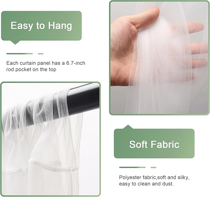 Tulle Backdrop Curtain with Lights String 10FT X 8FT Ivory Sheer Tulle Backdrop Curtains for Wedding Birthday Party Reception Photo Booth Background Decorations (2 Panels 5x8FT)