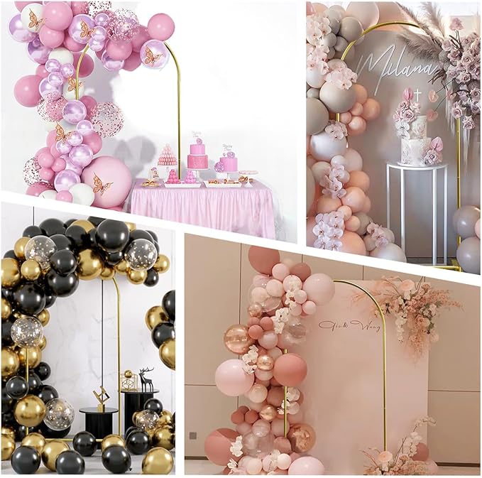 Metal Arch Backdrop Stand and Cover Set, 6.6FT White Reusable Spandex Fitted Backdrop Cover and Gold Wedding Arch Frame for Baby Shower, Birthday, Parties Decoration.