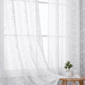 VISIONTEX White Sheer Voile Curtains, Decorative Leaves Embroidery Faux Linen Rod Pocket Window Drapes for Home Kitchen, Living Room and Bedroom 54 x 72 Inch, Set of 2 Curtain Panels