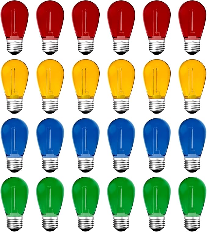 LED Bulbs S14 24-Pack in Red, Green, Blue and Orange