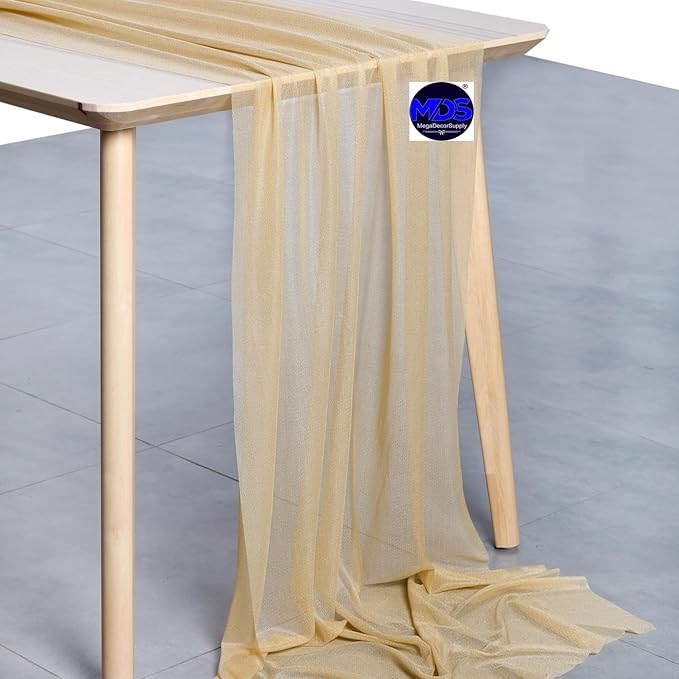 MDS Halloween Chiffon Table Runner - 5 Pack, 29 x 120 Inches, 10ft Each - Sheer Spooky Table Runners for Haunted House Parties, Trick-or-Treat Tables, Witchy Décor, Wedding & Events - Champagne Gold