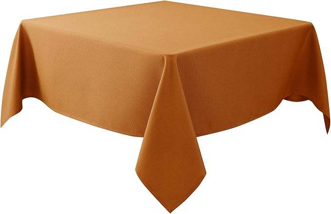 Biscaynebay Fall Tablecloth Textured Fabric Square Tablecloths 90x90 Inch, Bronze Thanksgiving Autumn Harvest Water Resistant Fabric Tablecloths for Kitchen, Dining, Wedding, Parties Machine Washable