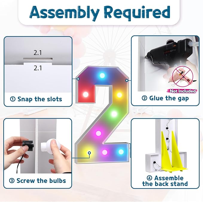Marquee Number Light Sign 2, 3 ft LED Party Decor with Remote