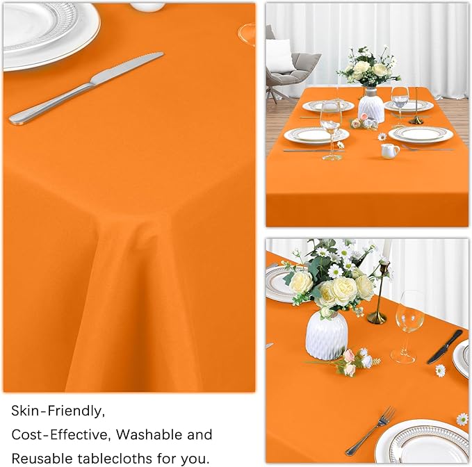 8 Pack Orange Tablecloth 60 x 102 Inch Rectangular Tablecloths for 6 Foot Rectangle Tables, Wrinkle Resistant Orange Table Cloth Washable Polyester Fabric for Buffet Wedding Party Banquet