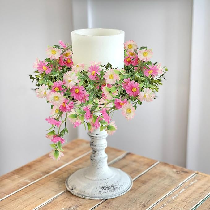 Silk Flower Garland Pink Wildflower Garland with Artificial Sunflower Daisy 6.5Ft Fake Hanging Vines for Party Wall Home Party Backdrop Wedding Indoor Baby Shower Decorations