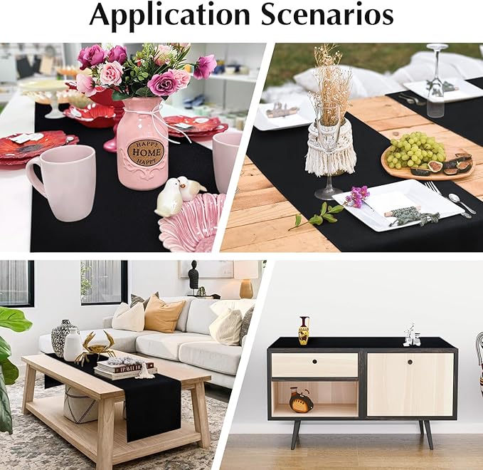2 Pack Black Table Runner 12 x 72 Inch Solid Color Farmhouse Runners Coffee Table Dresser for Daily Party Home Decoration