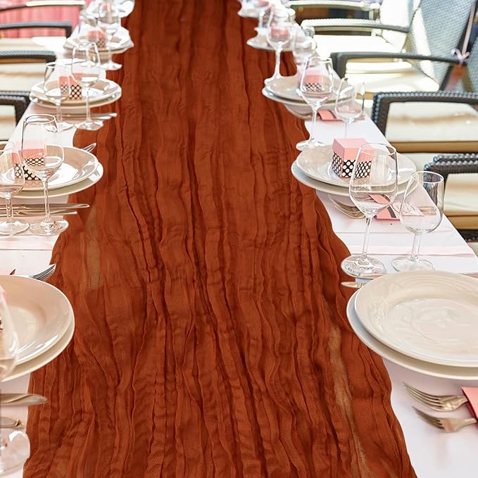 1 Pack Cheesecloth Table Runner 10Ft Christmas Gauze Boho Table Runners for Wedding Decor Bridal Shower Decorations(35" x 120")