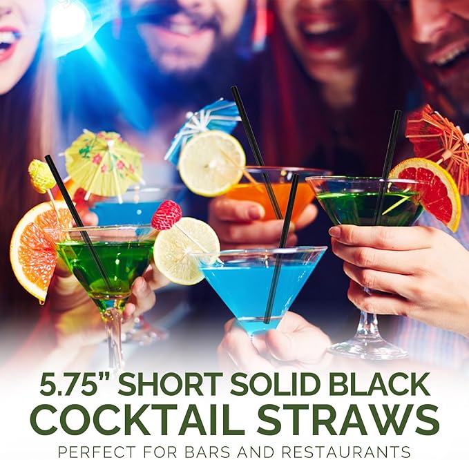 Paper Straws, Solid Black Cocktail Straws, 5.75 Inch Wrapped, 400 Count
