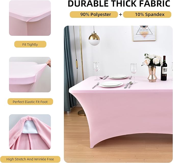 2-Pack 4ft Spandex Table Covers for Rectangular Folding Tables - Wrinkle Resistant Stretch Tight Table Cloths - Ultimate Fitted Table Protector for Parties, Banquet, and Wedding