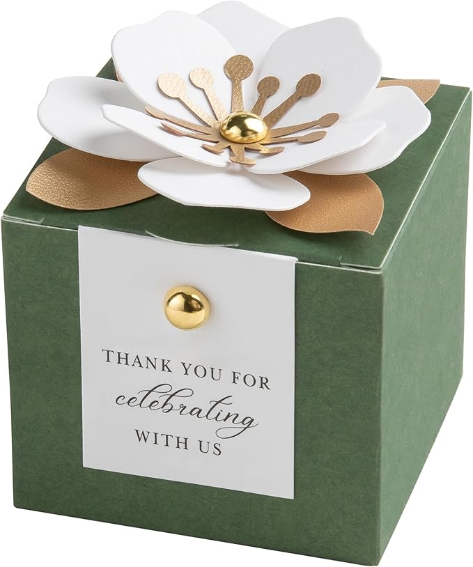 Gift Boxes 20 Count Olive Green Floral Candy Favor Boxes with Tags