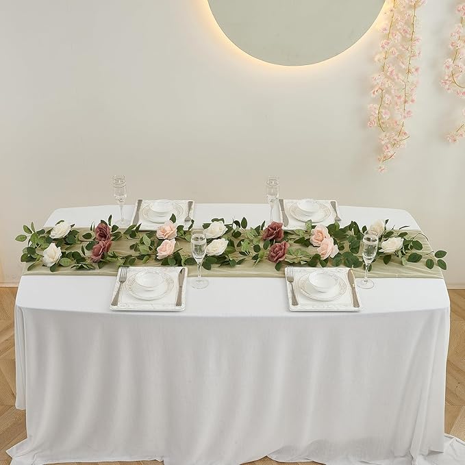 Artificial Rose Garlands Rose Vines Leaves Banners Hanging Floral Garland Fake Rose Flower Vine for Wedding Arch Ceremony Home Garden Outdoor Party Wall Decorations