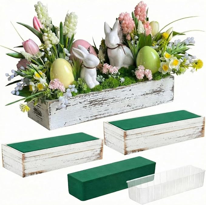 Wooden Planter Boxes, Set of 3 with Liners and Flower Foam
