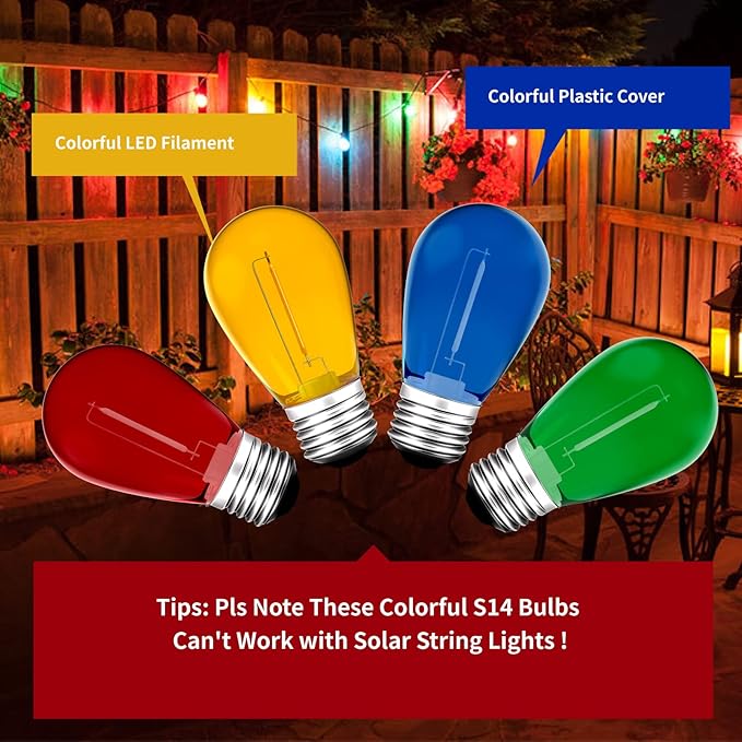 LED Bulbs S14 24-Pack in Red, Green, Blue and Orange