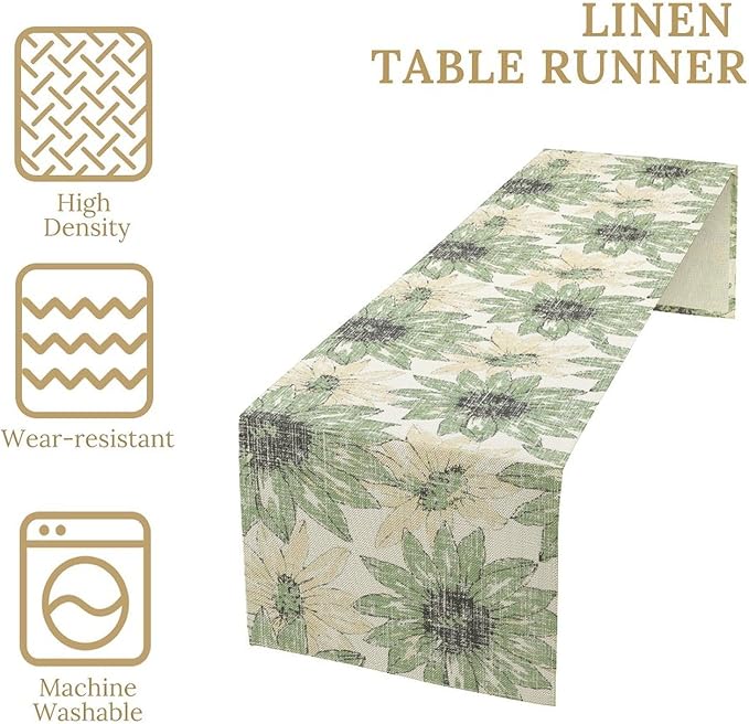 Chrysanthemum Vintage Floral Table Runner, Elegant Yellow Sunflower Spring Summer Elegant Pattern Artichokes Flower Table Runner for Party Kitchen Dining Living Room Decor, 13x108 Inch