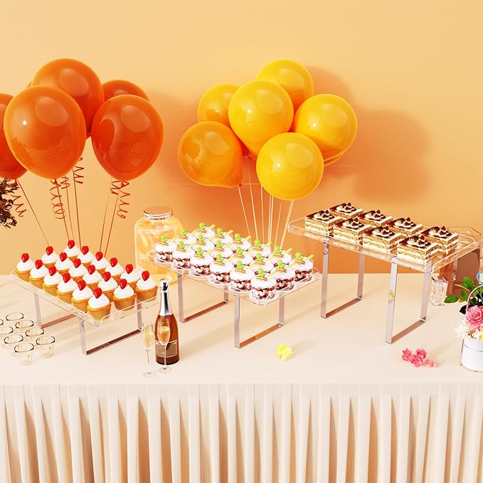 3 Pieces Cupcake Stand Holder, Clear Acrylic Dessert Table Display Set with Iron Support Legs for Birthday Candy Bar Décor Weddings, Parties Events