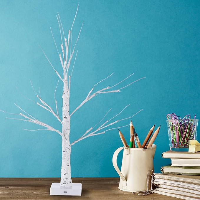 Sunnyglade 2PCS 2Ft 24 LED Birch Tree Light Bonsai Tree Light Warm White for Home Wedding Festival Party Christmas Decoration