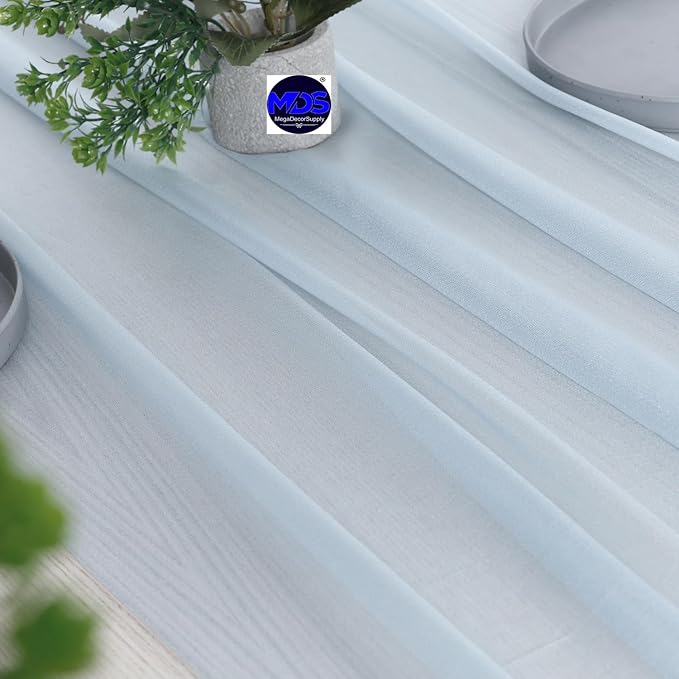 MDS 25 Pack 10ft Chiffon Table Runner 29 x 120 Inches Sheer Wedding Runner Romantic Rustic Table Runner for Wedding Decorations, Birthday Parties, Bridal Shower Party Arch Decor - Baby Blue