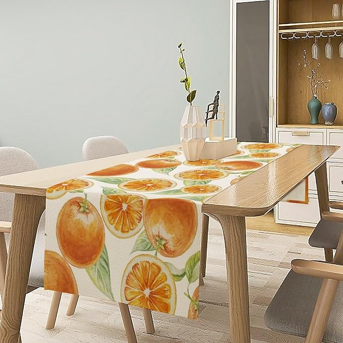 Spring Summer Orange Table Runner Watercolor Sweet Fruit Botanical Print Dinner Runner for Farmhouse Party Holiday Home Kitchen Dining Table Decor 13x120
