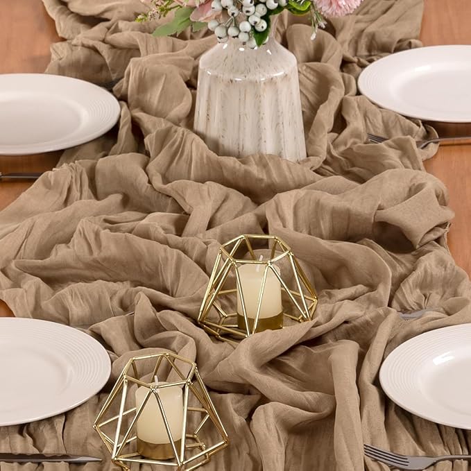 MLMW 6 Pack Fall Table Runner Boho Nude Brown Cheesecloth Table Runner Autumn Gauze Rustic Tan Cheese Cloth 160 inch 13.3ft for Thanksgiving Wedding Party Baby Bridal Shower Birthday