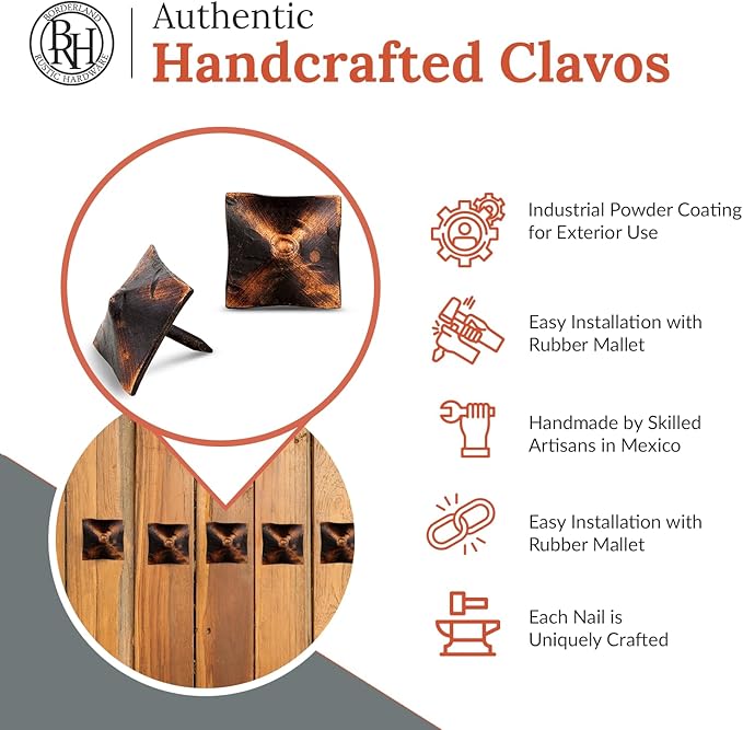 100 Pack 1" Square Head Iron Clavos Decorative Nails – Oil Rubbed Bronze – Handmade Rustic Square Fasteners for Farmhouse Shutter, Barn Door, Shutters, and Gates – Ornamental Wood Accent