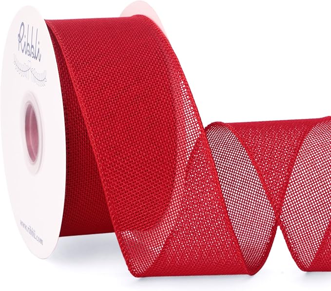 Ribbli Red Burlap Wired Ribbon, 2-1/2” Inch x Continuous 20 Yard, Red Wired Ribbon for Wreaths,Big Bows,Tree Decoration,Outdoor Decoration