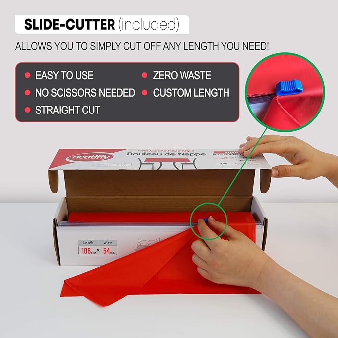Tablecover Roll, Red Plastic, 54 x 1296 Inches, Disposable
